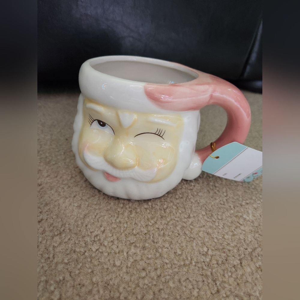 Santa Claus Christmas mug pink white 22oz NWT